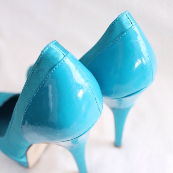 Bebe Sky Blue Satin Platform Heels - Picture 7 of 8